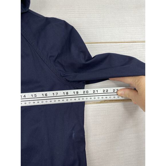 J Crew Trench Coat Womens Size 10 Navy Blue Hooded Snap/Zip Mid Length Cotton - Picture 8 of 13